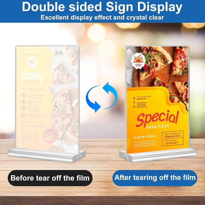 Arrobust Acrylic Sign Holder 5x7,6 Pack Clear Plastic Table Display Vertical Double-Sided Desktop Display Stand Paper Holder Clear Table Sign Holder for Menu ad Frame Suitable Restaurants Meeting Office Store - Image 3